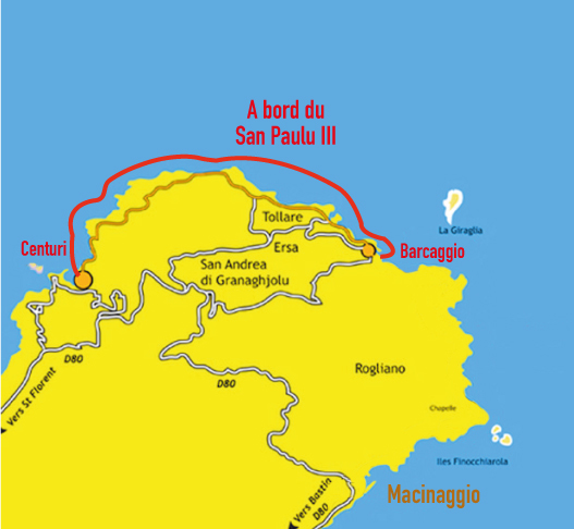 Plan du parcours de Navette maritime du Sentier des Douaniers entre Barcaggio et Centuri
